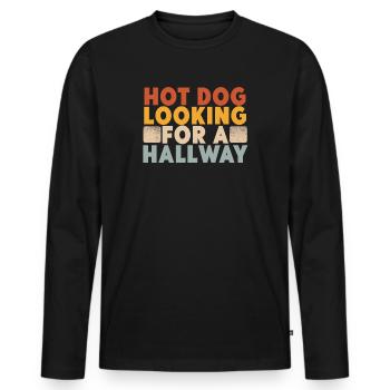 Hot Dog auf der Suche nach einem Flur - Männer Premium Bio Langarmshirt - Schwarz - Vorne - Nico (187cm)