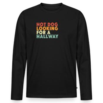 Hot Dog auf der Suche nach einem Flur - Männer Premium Bio Langarmshirt - Schwarz - Vorne - Nico (187cm)