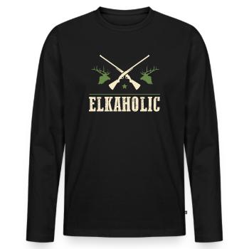 Elk Hunting Elkaholic Hunters - Men's Premium Organic Long Sleeve Shirt - black - Front - Nico (187cm)