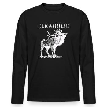 Elk Hunting Elkaholic Hunters - Men's Premium Organic Long Sleeve Shirt - black - Front - Nico (187cm)