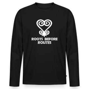 Symbole Sankofa Adinkra Ghana Noir - T-shirt manches longues Premium bio Homme - noir - Devant - Nico (187cm)