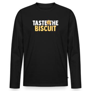 Schmecken Sie den Keks Schmecken Sie die Güte - Männer Premium Bio Langarmshirt - Schwarz - Vorne - Nico (187cm)