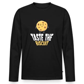 Schmecken Sie den Keks Schmecken Sie die Güte - Männer Premium Bio Langarmshirt - Schwarz - Vorne - Nico (187cm)