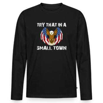 Kleinstadt Amerikanisch Retro Eagle Vintage - Männer Premium Bio Langarmshirt - Schwarz - Vorne - Nico (187cm)