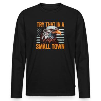 Small Town American Retro Eagle Vintage - Men's Premium Organic Long Sleeve Shirt - black - Front - Nico (187cm)