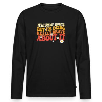 Mein Bauch tut weh, aber ich bin wirklich - Männer Premium Bio Langarmshirt - Schwarz - Vorne - Nico (187cm)