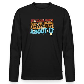 Mein Bauch tut weh, aber ich bin wirklich - Männer Premium Bio Langarmshirt - Schwarz - Vorne - Nico (187cm)
