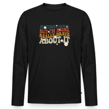 Mein Bauch tut weh, aber ich bin wirklich - Männer Premium Bio Langarmshirt - Schwarz - Vorne - Nico (187cm)