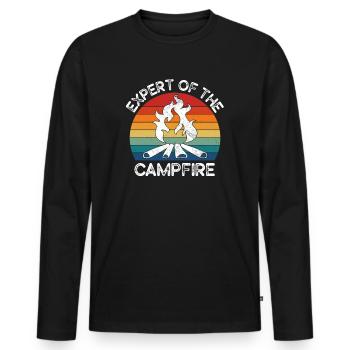 Expert Of Campfire Camping Expert - Men's Premium Organic Long Sleeve Shirt - black - Front - Nico (187cm)
