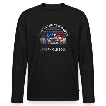 Livin In The New World Old Soul - Men's Premium Organic Long Sleeve Shirt - black - Front - Nico (187cm)