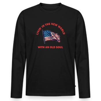 Livin in der Neuen Welt Alte Seele - Männer Premium Bio Langarmshirt - Schwarz - Vorne - Nico (187cm)