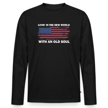 Livin dans le Nouveau Monde Vieille Âme - T-shirt manches longues Premium bio Homme - noir - Devant - Nico (187cm)