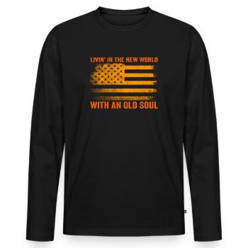 Livin dans le Nouveau Monde Vieille Âme - T-shirt manches longues Premium bio Homme - noir - Devant - Nico (187cm)