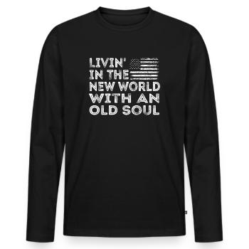 Livin dans le Nouveau Monde Vieille Âme - T-shirt manches longues Premium bio Homme - noir - Devant - Nico (187cm)