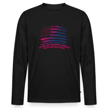 Livin in der Neuen Welt Alte Seele - Männer Premium Bio Langarmshirt - Schwarz - Vorne - Nico (187cm)