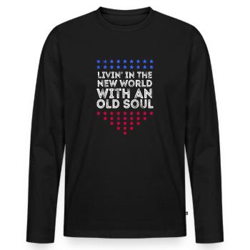 Livin in der Neuen Welt Alte Seele - Männer Premium Bio Langarmshirt - Schwarz - Vorne - Nico (187cm)