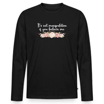 Keine Manipulation, wenn du glaubst - Männer Premium Bio Langarmshirt - Schwarz - Vorne - Nico (187cm)