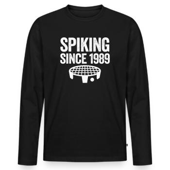 Spiking seit 1989 Spikeball Roundnet - Männer Premium Bio Langarmshirt - Schwarz - Vorne - Nico (187cm)