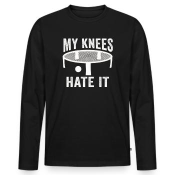 Meine Knie hassen es Roundnet Spike Ball - Männer Premium Bio Langarmshirt - Schwarz - Vorne - Nico (187cm)