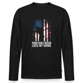Ta copine aime mon swing - T-shirt manches longues Premium bio Homme - noir - Devant - Nico (187cm)
