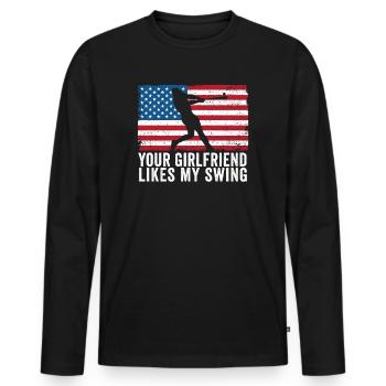 Deine Freundin mag meinen Schwung - Männer Premium Bio Langarmshirt - Schwarz - Vorne - Nico (187cm)