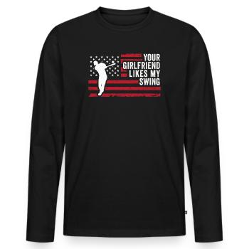 Deine Freundin mag meinen Schwung - Männer Premium Bio Langarmshirt - Schwarz - Vorne - Nico (187cm)