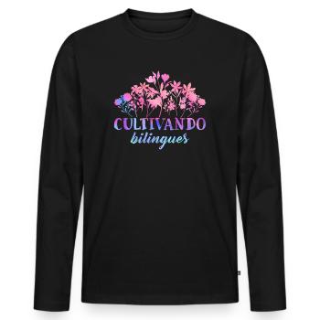 Cultivando Bilingües Professeur d’espagnol - T-shirt manches longues Premium bio Homme - noir - Devant - Nico (187cm)