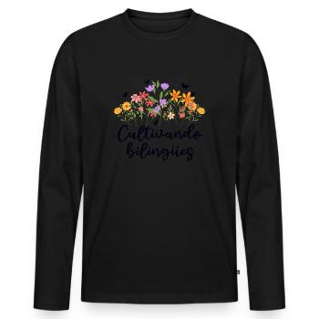 Cultivando Bilingües Spanischlehrer - Männer Premium Bio Langarmshirt - Schwarz - Vorne - Nico (187cm)