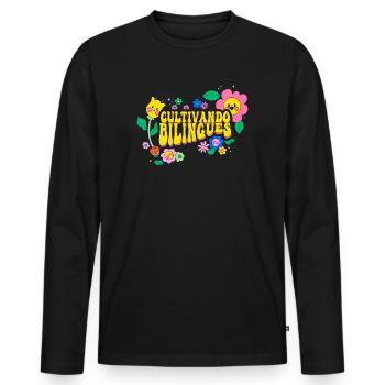 Cultivando Bilingües Spanischlehrer - Männer Premium Bio Langarmshirt - Schwarz - Vorne - Nico (187cm)