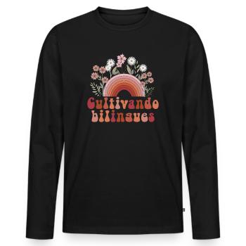 Cultivando Bilingües Spanischlehrer - Männer Premium Bio Langarmshirt - Schwarz - Vorne - Nico (187cm)