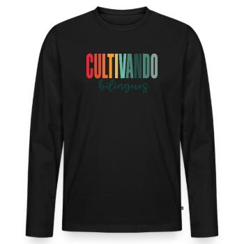 Cultivando Bilingües Spanish Teacher - Men's Premium Organic Long Sleeve Shirt - black - Front - Nico (187cm)