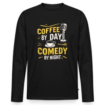 Kaffee bei Tag Comedy bei Nacht Komiker - Männer Premium Bio Langarmshirt - Schwarz - Vorne - Nico (187cm)