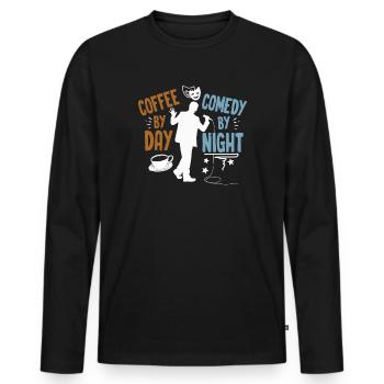 Kaffee bei Tag Comedy bei Nacht Komiker - Männer Premium Bio Langarmshirt - Schwarz - Vorne - Nico (187cm)