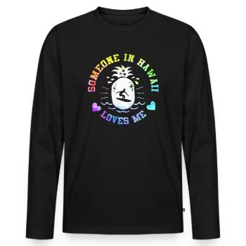 Jemand auf Hawaii liebt mich - Männer Premium Bio Langarmshirt - Schwarz - Vorne - Nico (187cm)
