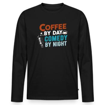 Kaffee bei Tag Comedy bei Nacht Komiker - Männer Premium Bio Langarmshirt - Schwarz - Vorne - Nico (187cm)