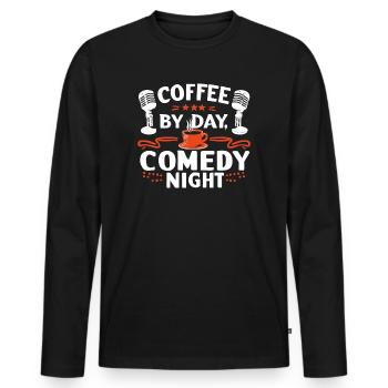 Kaffee bei Tag Comedy bei Nacht Komiker - Männer Premium Bio Langarmshirt - Schwarz - Vorne - Nico (187cm)
