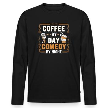 Kaffee bei Tag Comedy bei Nacht Komiker - Männer Premium Bio Langarmshirt - Schwarz - Vorne - Nico (187cm)