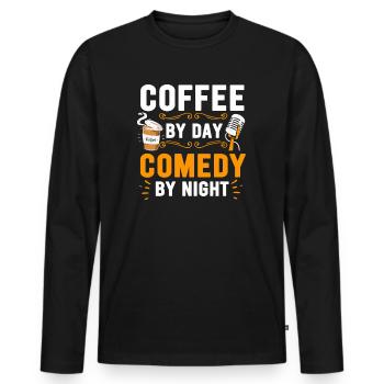 Kaffee bei Tag Comedy bei Nacht Komiker - Männer Premium Bio Langarmshirt - Schwarz - Vorne - Nico (187cm)