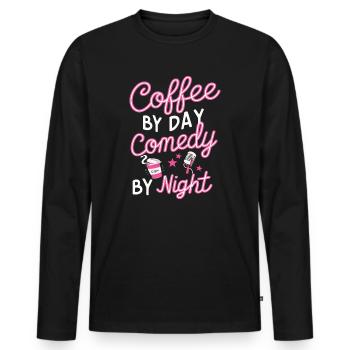 Kaffee bei Tag Comedy bei Nacht Komiker - Männer Premium Bio Langarmshirt - Schwarz - Vorne - Nico (187cm)