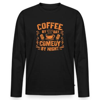 Kaffee bei Tag Comedy bei Nacht Komiker - Männer Premium Bio Langarmshirt - Schwarz - Vorne - Nico (187cm)