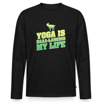 Yoga de la chèvre Équilibrer ma vie - T-shirt manches longues Premium bio Homme - noir - Devant - Nico (187cm)
