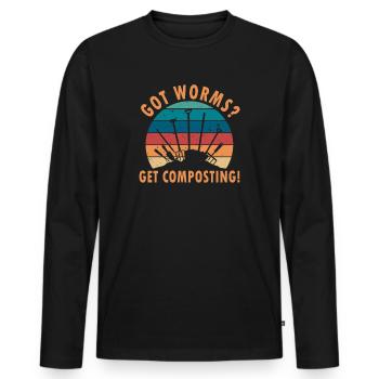 Vermicompost Fermier Vermicompost Mignon Hommes Femmes - T-shirt manches longues Premium bio Homme - noir - Devant - Nico (187cm)