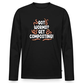Vermicompost Fermier Vermicompost Mignon Hommes Femmes - T-shirt manches longues Premium bio Homme - noir - Devant - Nico (187cm)