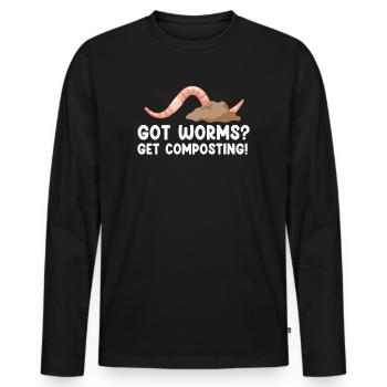 Vermicompost Fermier Vermicompost Mignon Hommes Femmes - T-shirt manches longues Premium bio Homme - noir - Devant - Nico (187cm)
