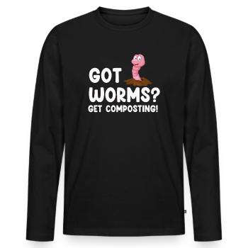 Vermicompost Fermier Vermicompost Mignon Hommes Femmes - T-shirt manches longues Premium bio Homme - noir - Devant - Nico (187cm)