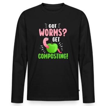 Vermicompost Fermier Vermicompost Mignon Hommes Femmes - T-shirt manches longues Premium bio Homme - noir - Devant - Nico (187cm)