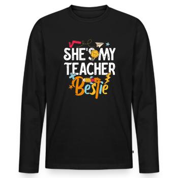 Teacher Besties Because Going Crazy - Men's Premium Organic Long Sleeve Shirt - black - Front - Nico (187cm)