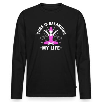 Le yoga équilibre ma vie - T-shirt manches longues Premium bio Homme - noir - Devant - Nico (187cm)