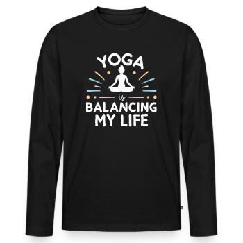 Le yoga équilibre ma vie - T-shirt manches longues Premium bio Homme - noir - Devant - Nico (187cm)