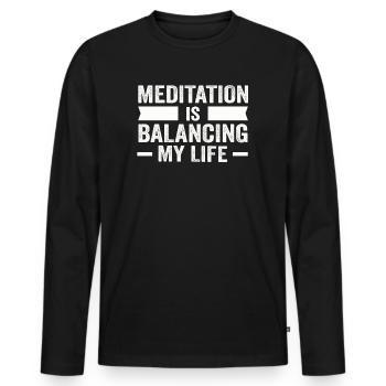 Meditation balanciert mein Leben aus - Männer Premium Bio Langarmshirt - Schwarz - Vorne - Nico (187cm)